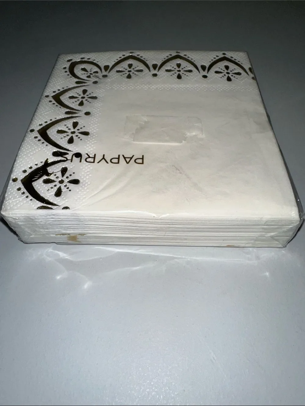 PAPYRUS White Gold Trim Square Cocktail Napkins 40 pk x 1